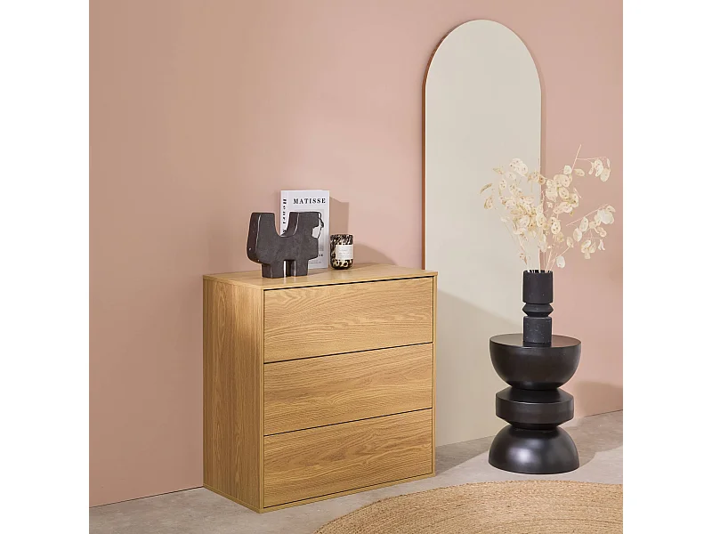 Modulo di stoccaggio decorativo in legno 3 cassetti, quercia