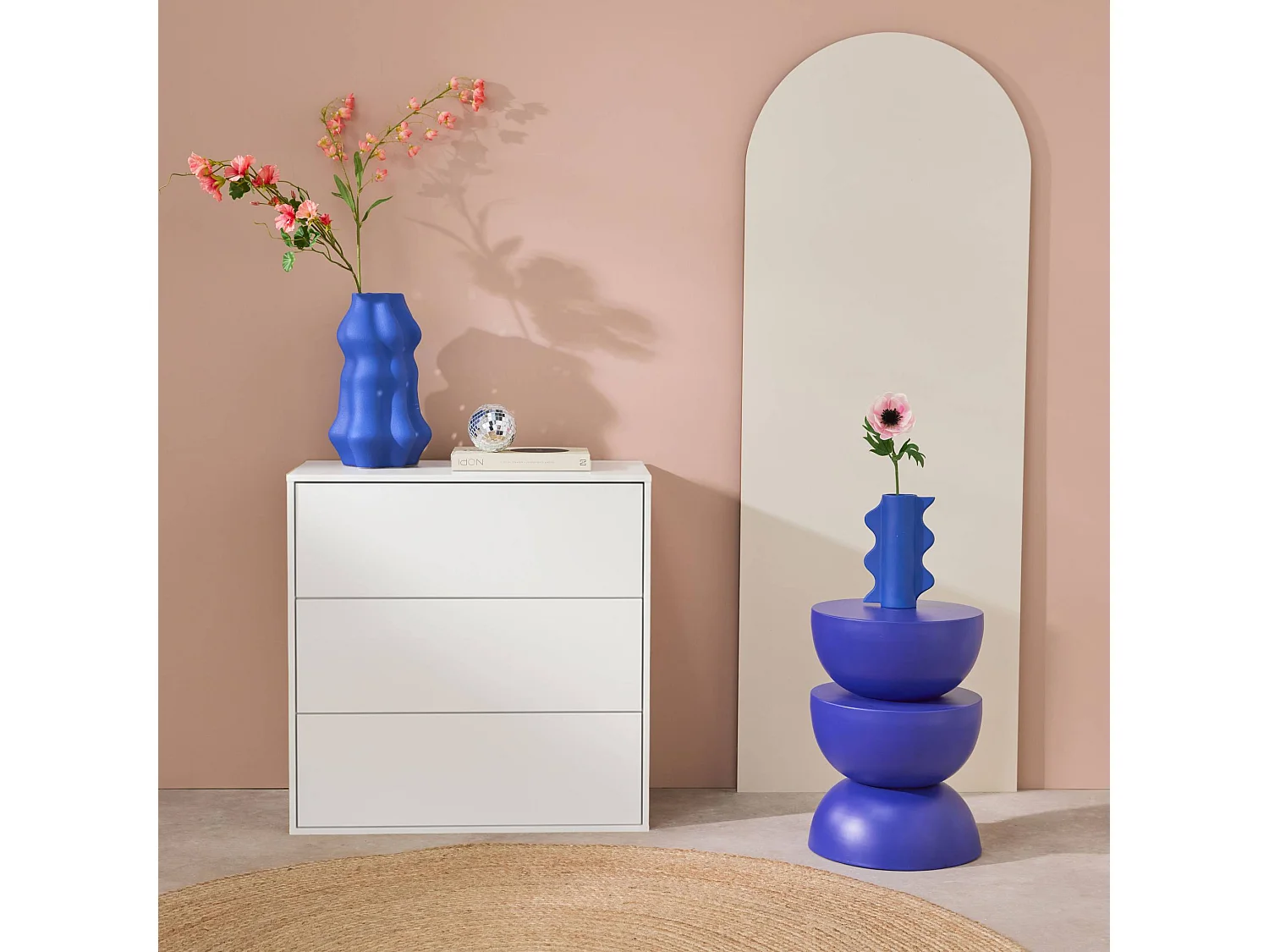 Modulo di stoccaggio decorativo in legno 3 cassetti, bianco