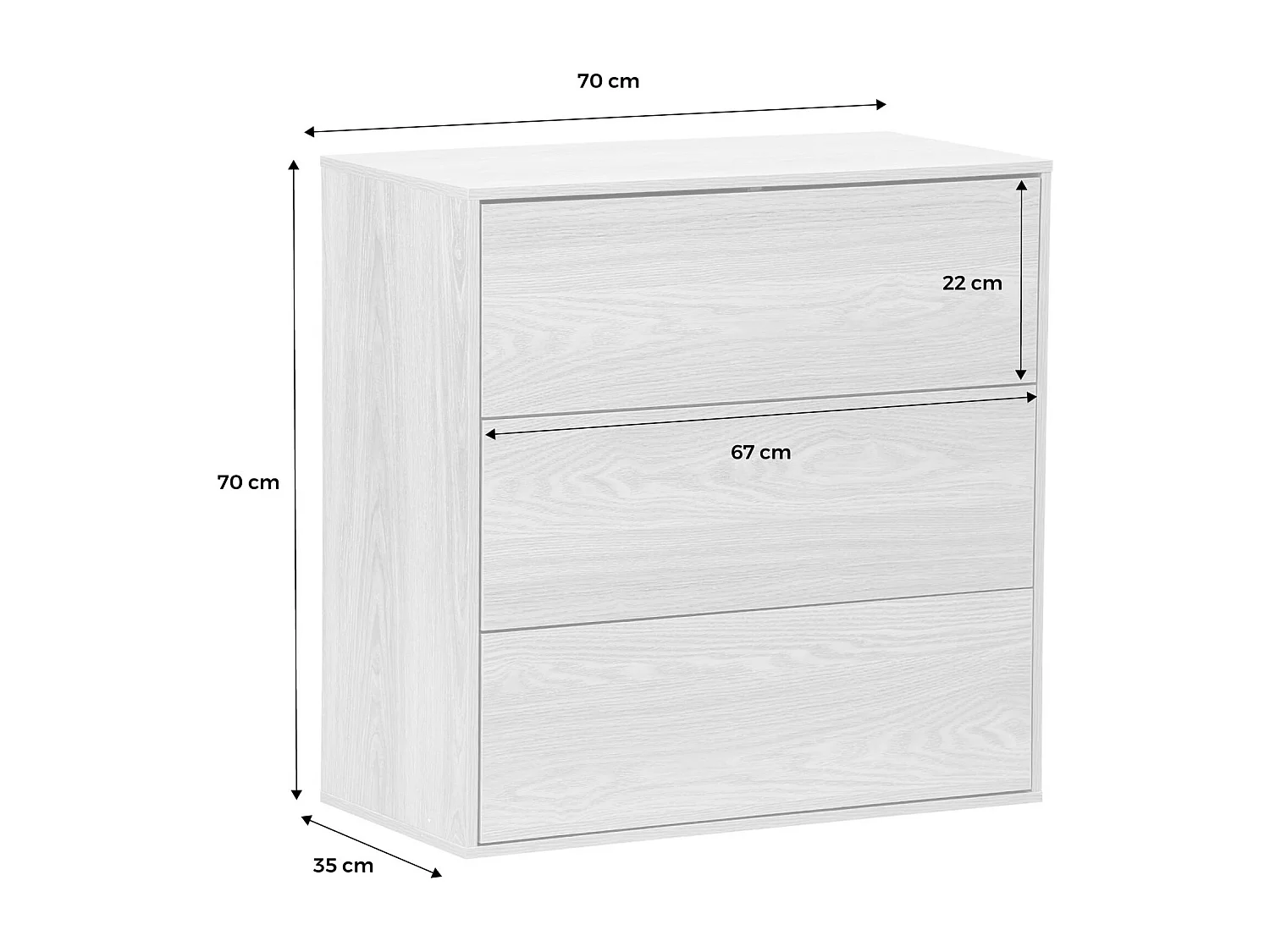 Modulo di stoccaggio decorativo in legno 3 cassetti, bianco
