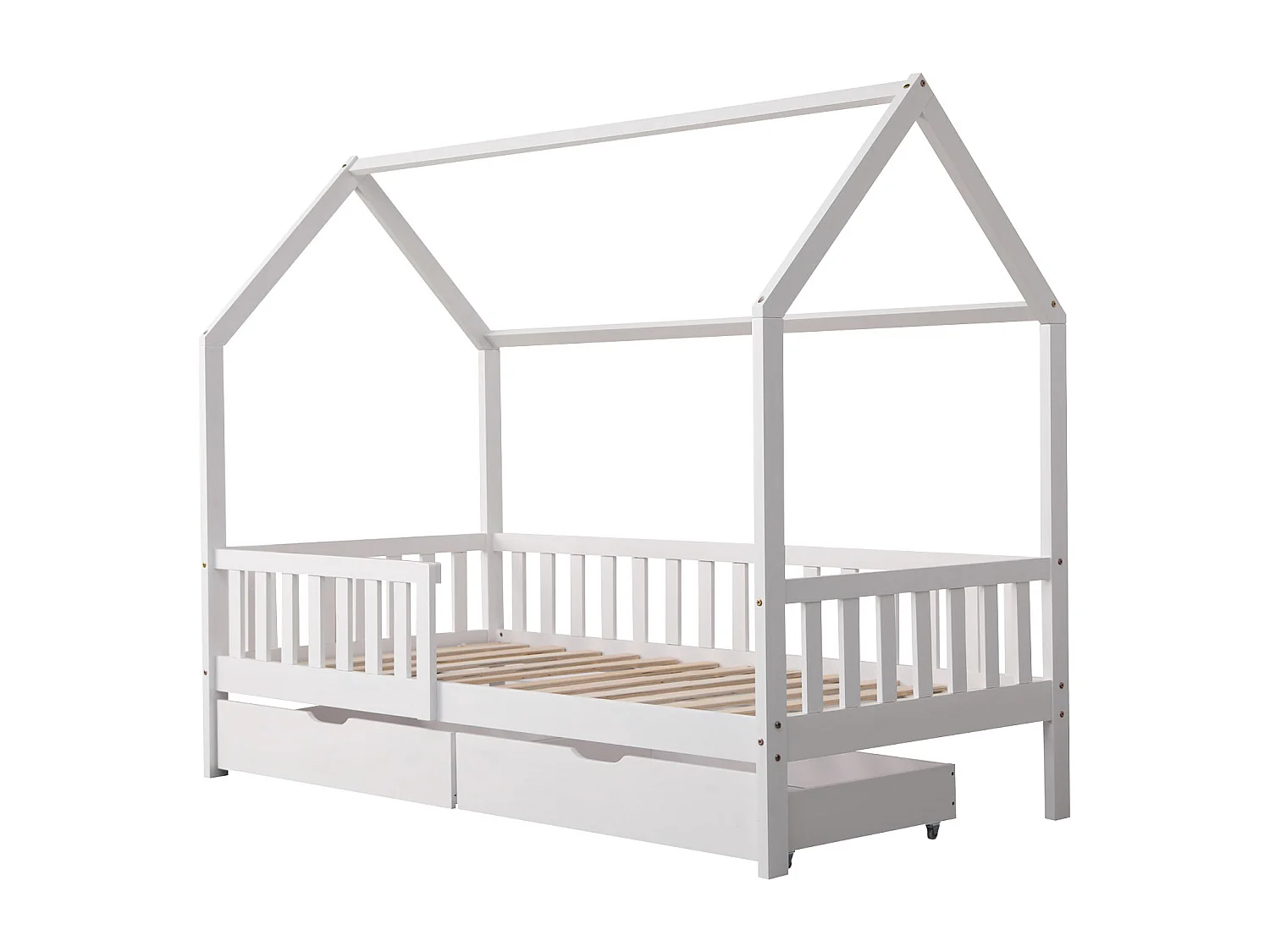 Lit cabane pour enfant 190x90cm blanc avec tiroirs MARCEAU