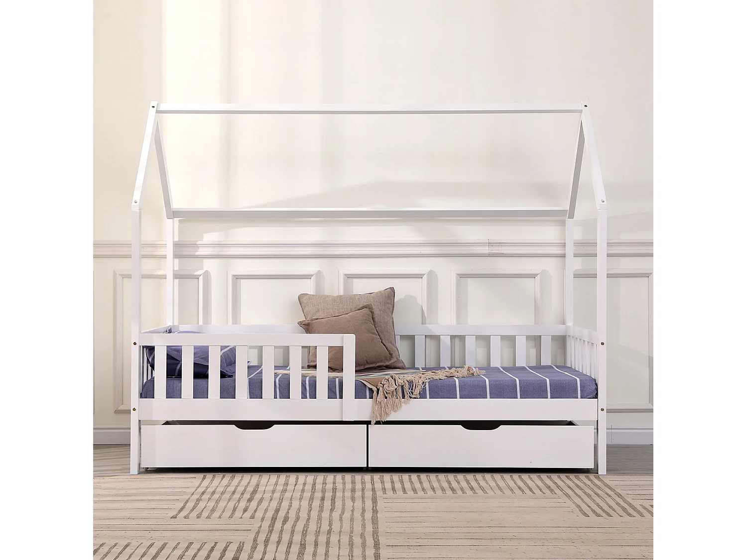 Lit cabane pour enfant 190x90cm blanc avec tiroirs MARCEAU