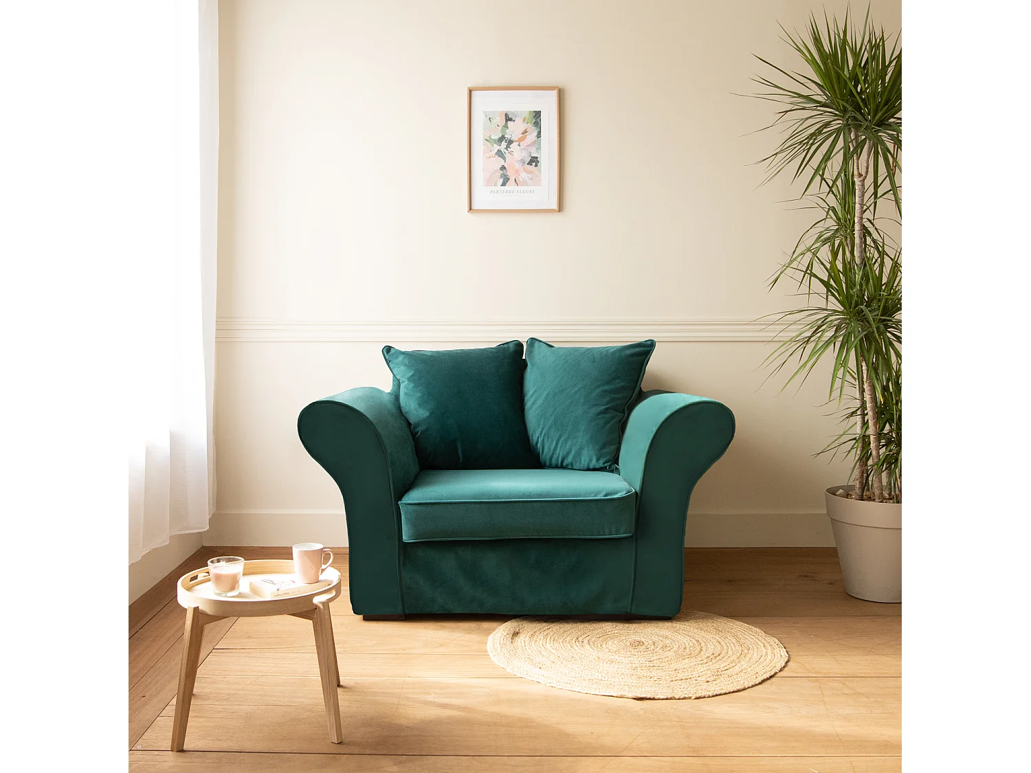 Fauteuil love seat en velours vert émeraude OSCAR