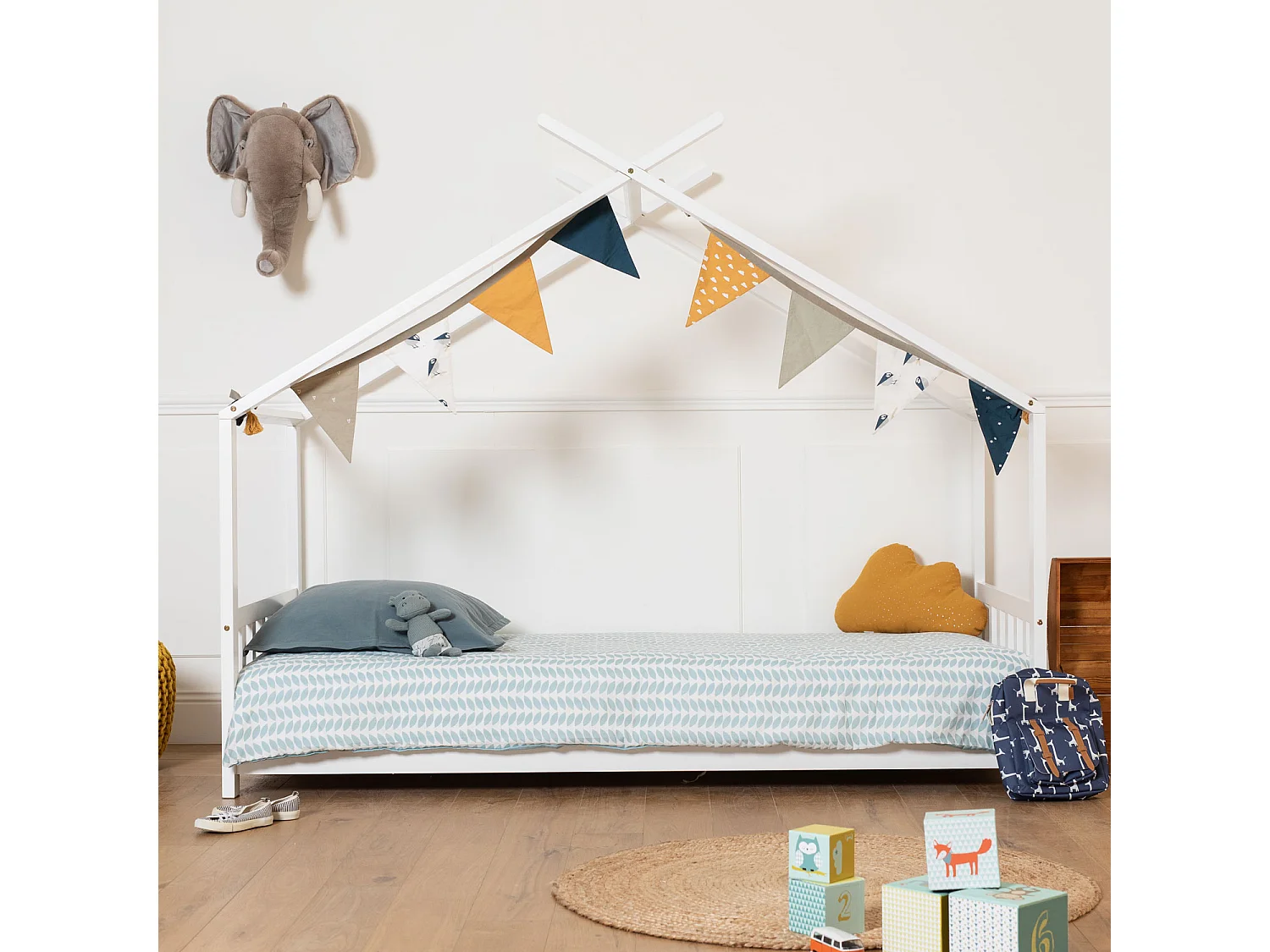 Lit cabane pour enfant 190x90cm blanc GASPARD