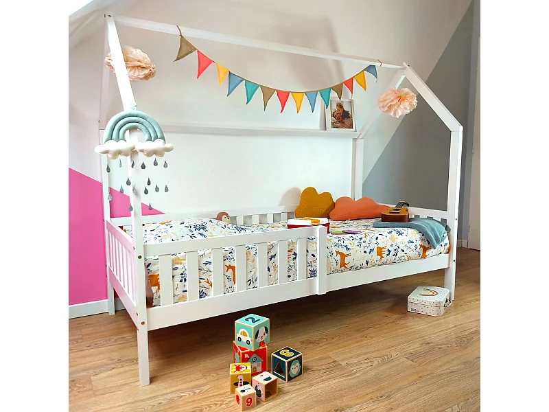 Cama cabaña infantil 190x90cm blanca MARCEAU - HAPPY GARDEN