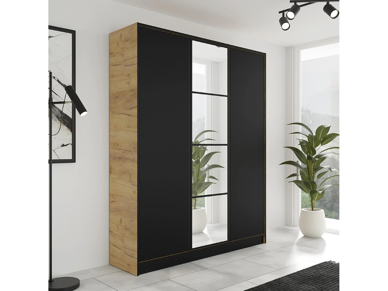 Armoire ouvrante EDEN 3D Modèle 4 Chêne Craft doré Noir