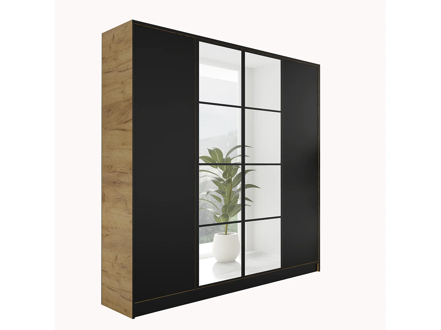 Armoire ouvrante EDEN 4D Modèle 4 Chêne Craft doré et Noir