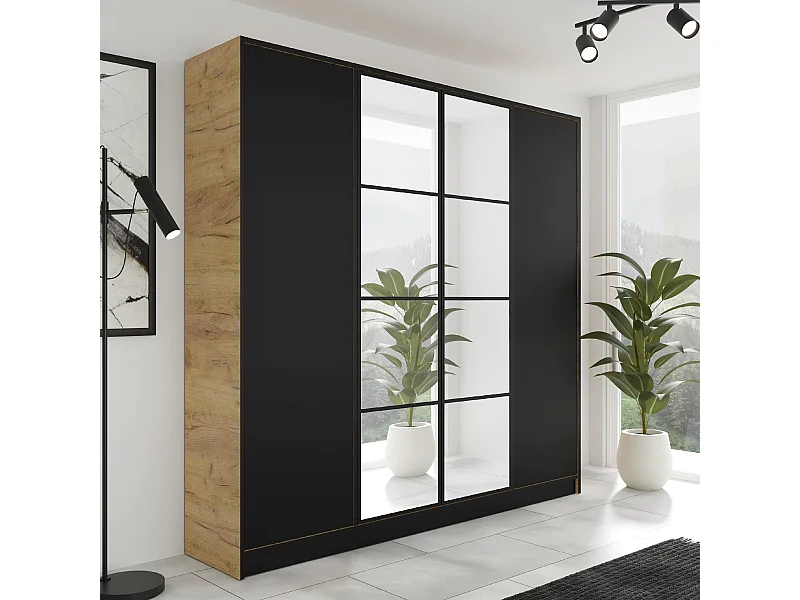 Armoire ouvrante EDEN 4D Modèle 4 Chêne Craft doré et Noir