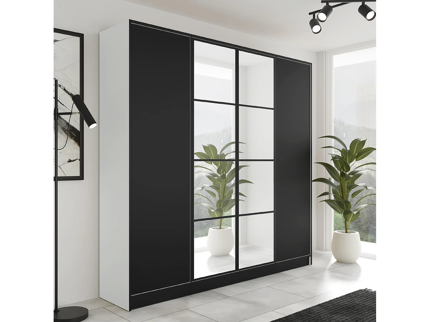 Draaideurkast EDEN – 4 Deuren – Model 4 – Wit / Zwart
