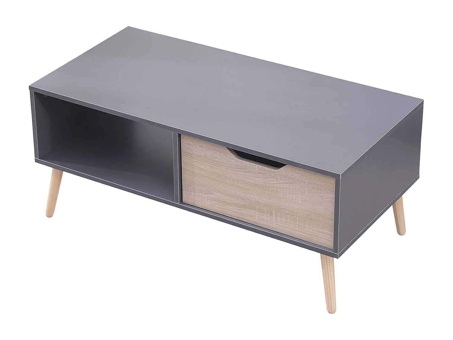 Table basse avec tiroir style scandinave grise FREJA