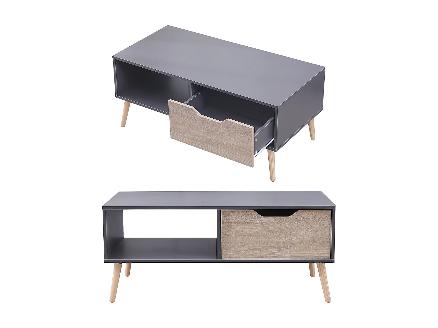 Table basse avec tiroir style scandinave grise FREJA