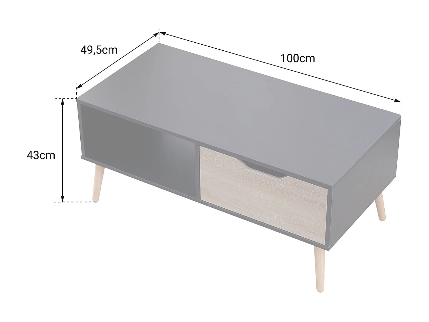 Table basse avec tiroir style scandinave grise FREJA