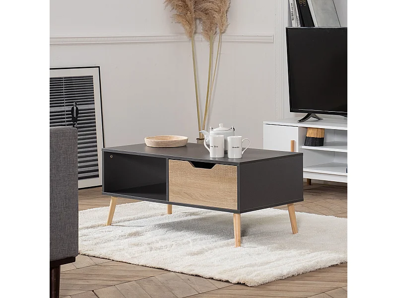 Mesa baja gris de estilo escandinavo con cajón FREJA - HAPPY GARDEN