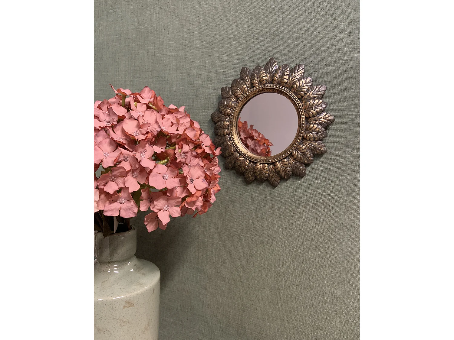 Miroir plumes rond doré patiné 18.6cm