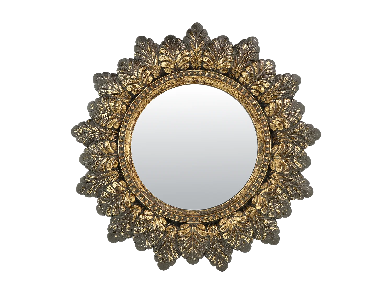 Miroir plumes rond doré patiné 18.6cm