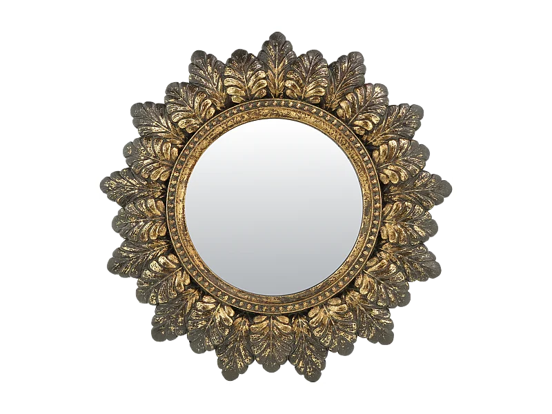 Miroir plumes rond doré patiné 18.6cm