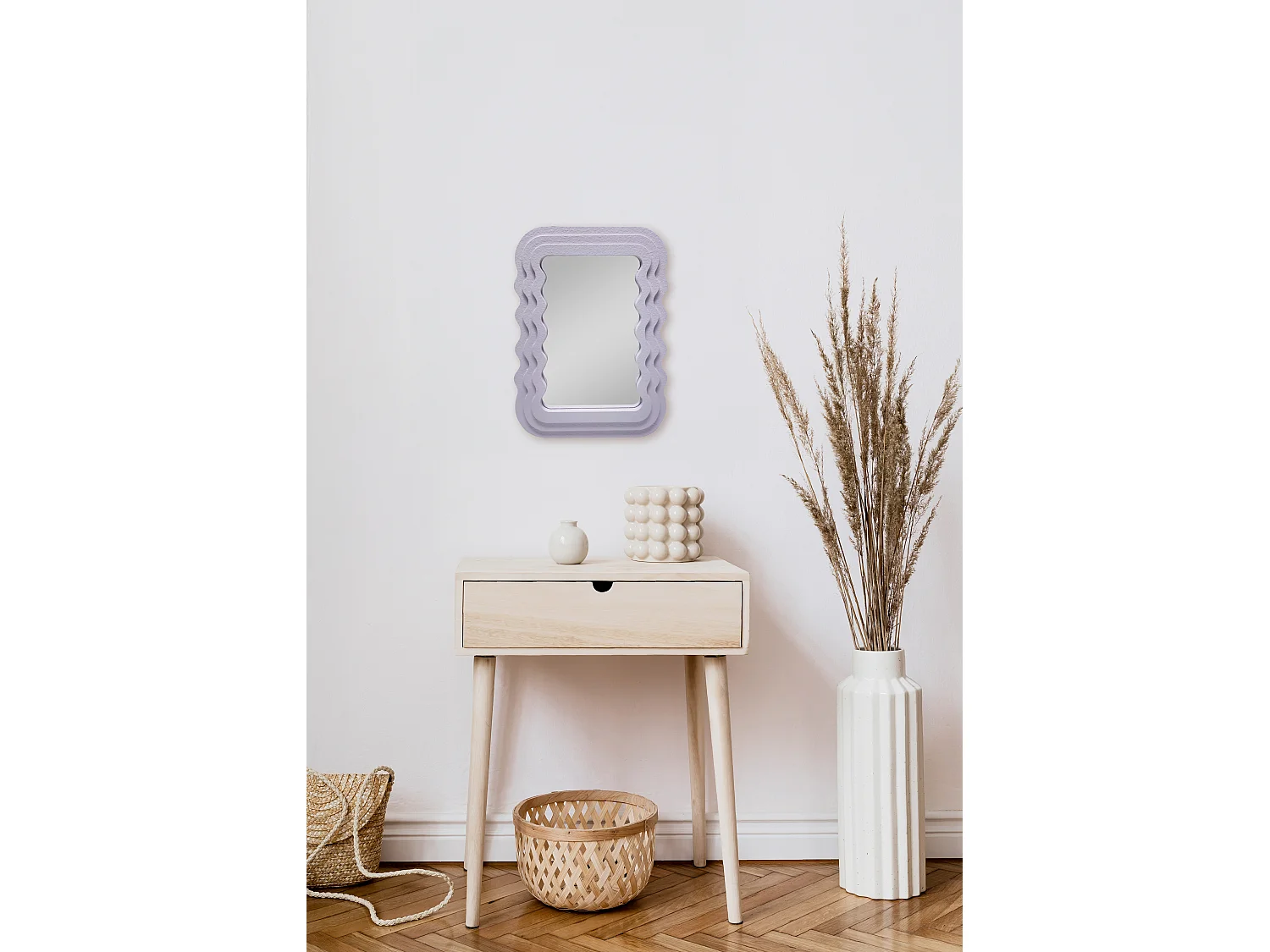 Miroir rectangulaire ondulé lilas 29,5x40cm