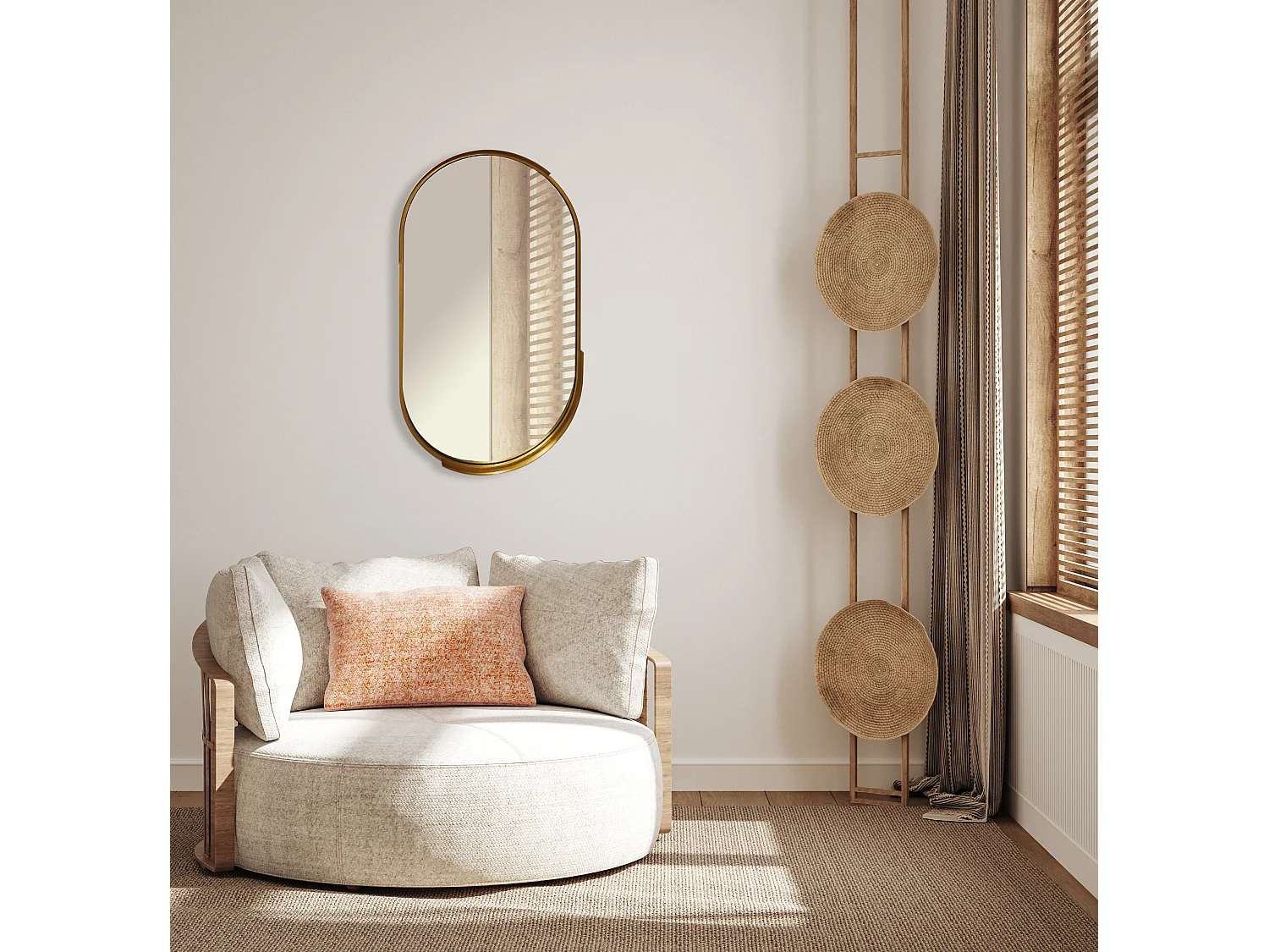 Miroir oblong design en métal doré 50x90cm