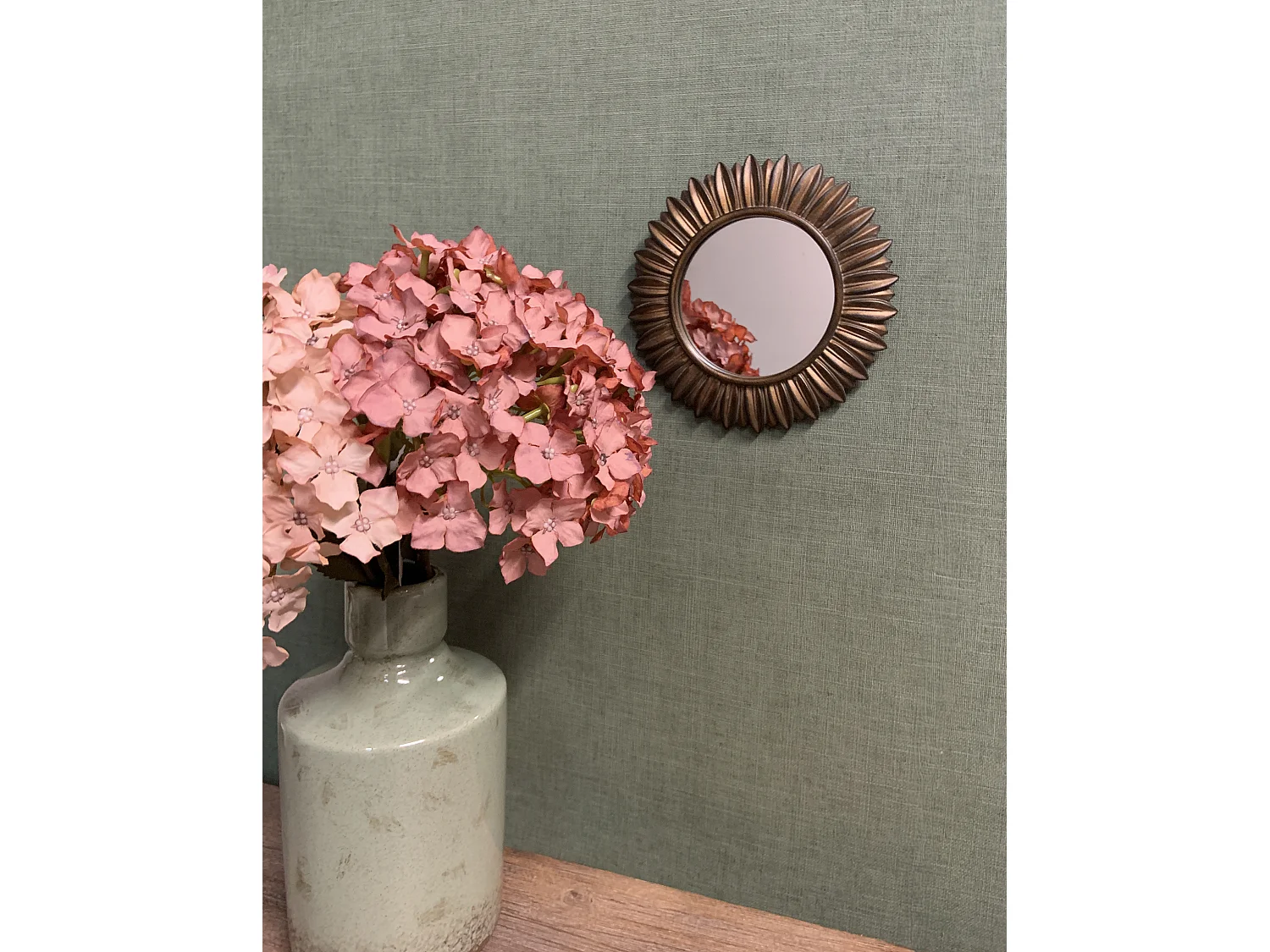 Miroir fleur rond doré patiné 16.4cm