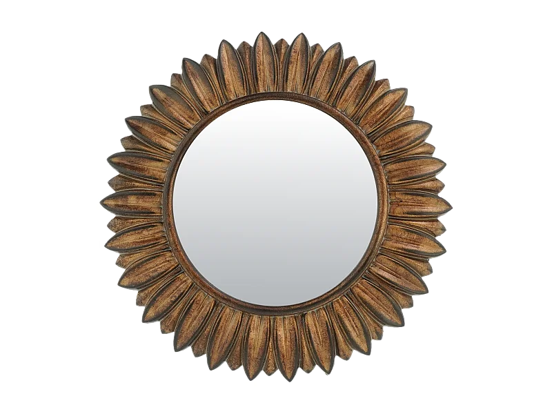 Miroir fleur rond doré patiné 16.4cm