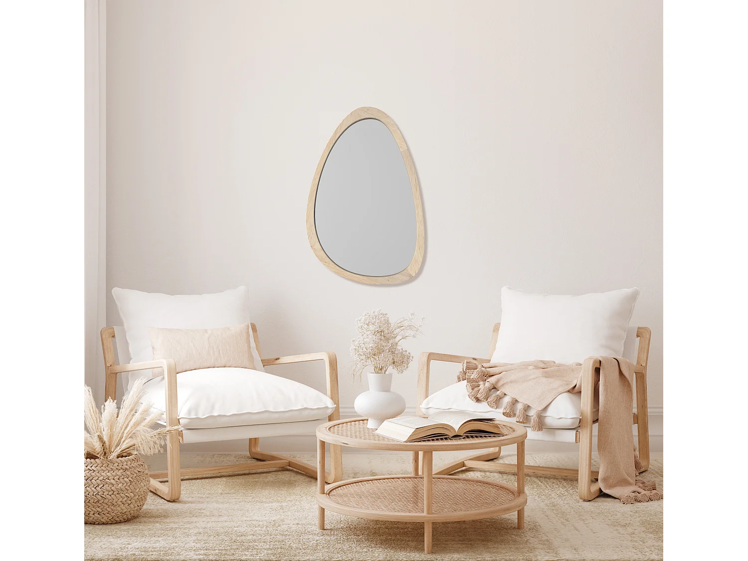 Miroir organique bois clair 40x60cm