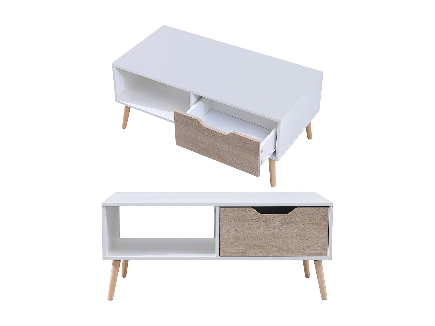 Table basse avec tiroir style scandinave blanche FREJA