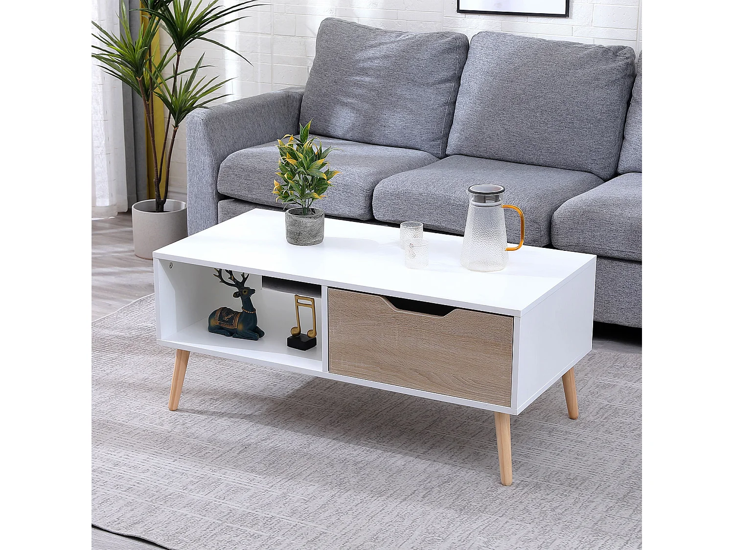 Table basse avec tiroir style scandinave blanche FREJA