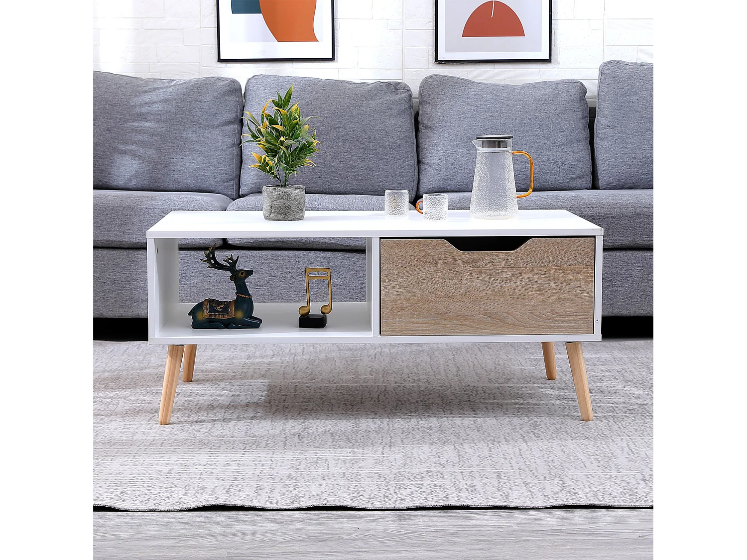 Table basse avec tiroir style scandinave blanche FREJA