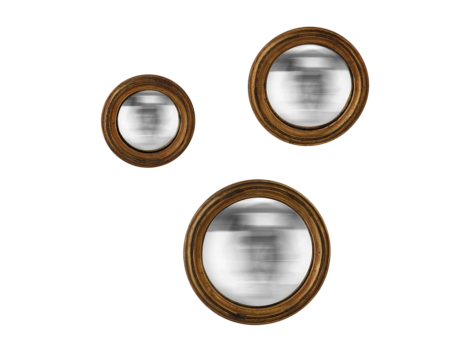 Lot de 3 miroirs ronds convexes dorés 20, 24 et 26cm