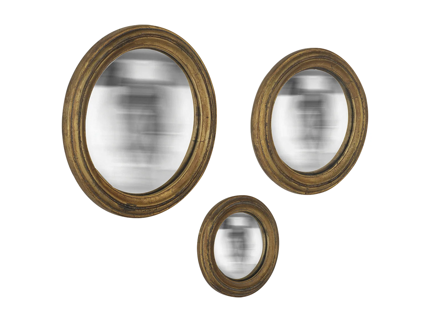 Lot de 3 miroirs ronds convexes dorés 20, 24 et 26cm