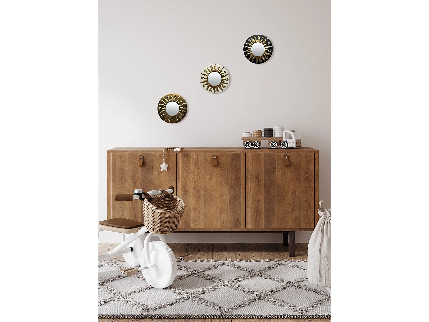 Miroir soleil blanc doré diam 17,5cm