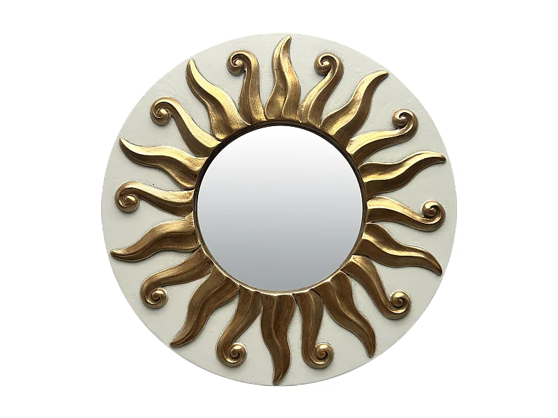 Miroir soleil blanc doré diam 17,5cm