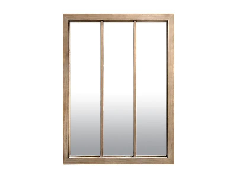 Miroir fenêtre 3 bandes en bois 85 x 113 cm