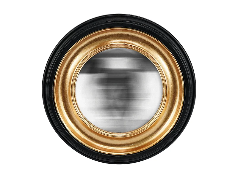 Miroir convexe rond noir halo doré 23,5cm