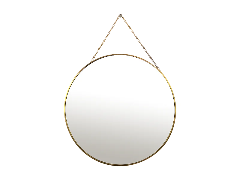 Miroir rond en métal doré avec chainette 30cm