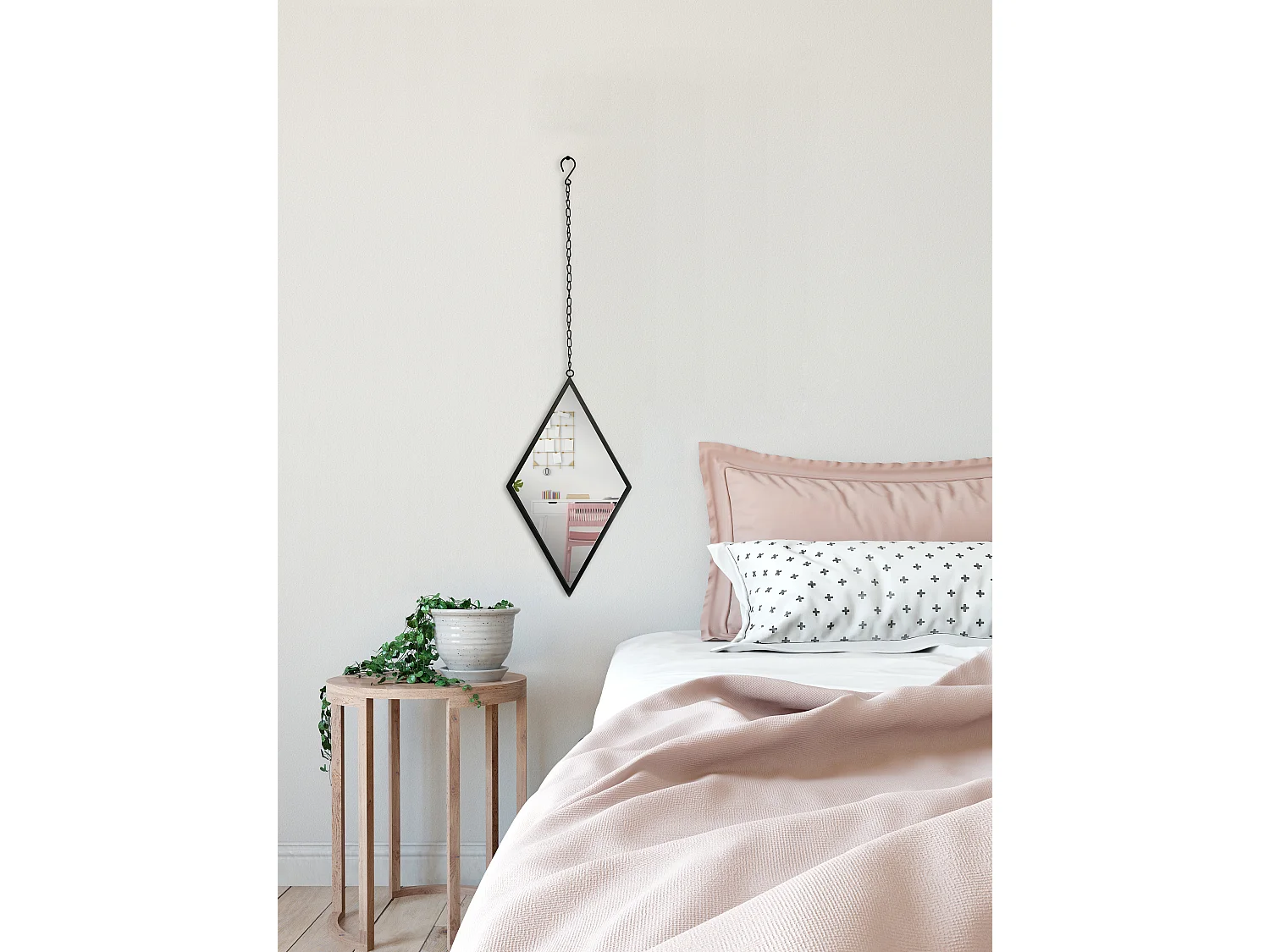 Miroir losange avec attache métal 21x36cm