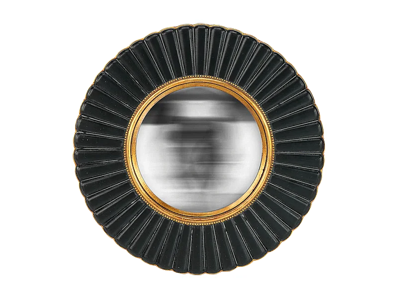 Miroir fleur convexe noir et doré 26cm