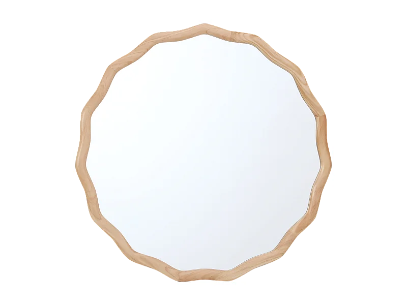 Miroir rond bois clair ondulé 60cm
