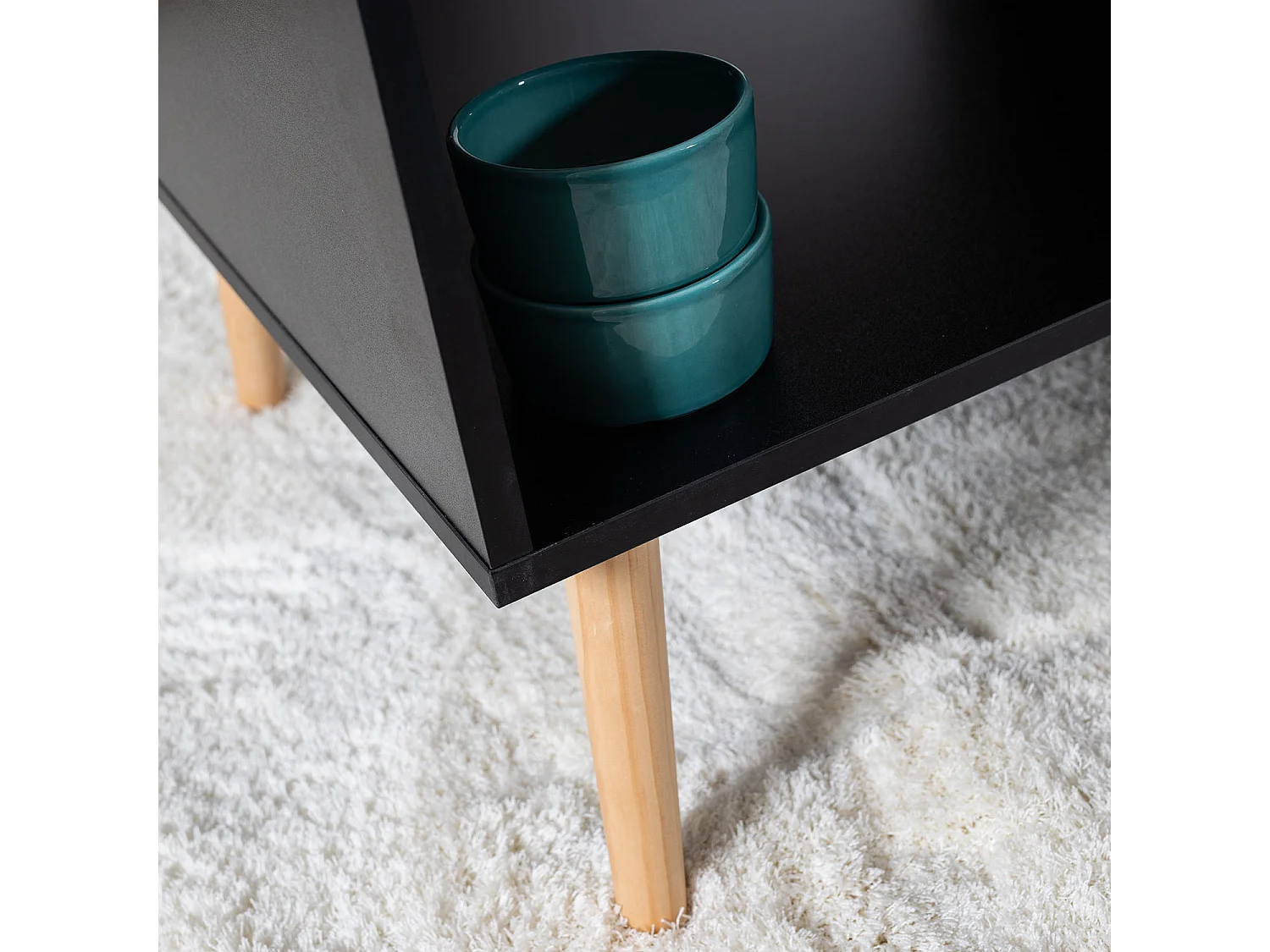 FREJA mesa de café preta escandinava estilo escandinavo com gaveta