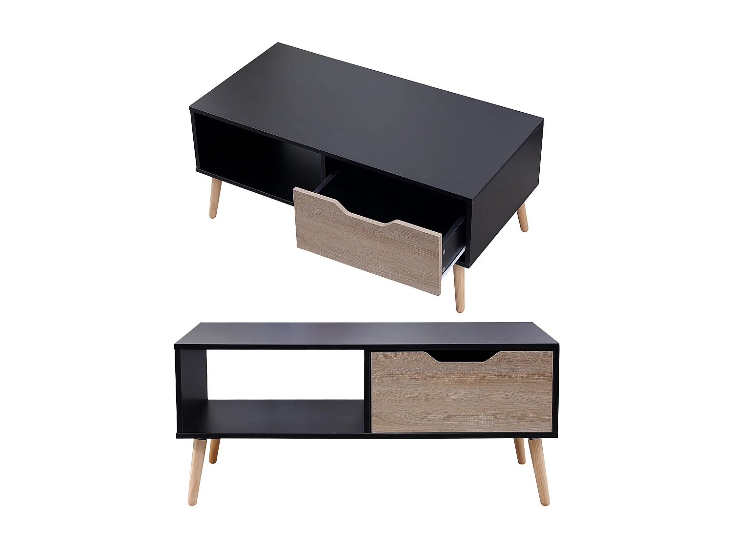 Table basse avec tiroir style scandinave noire FREJA