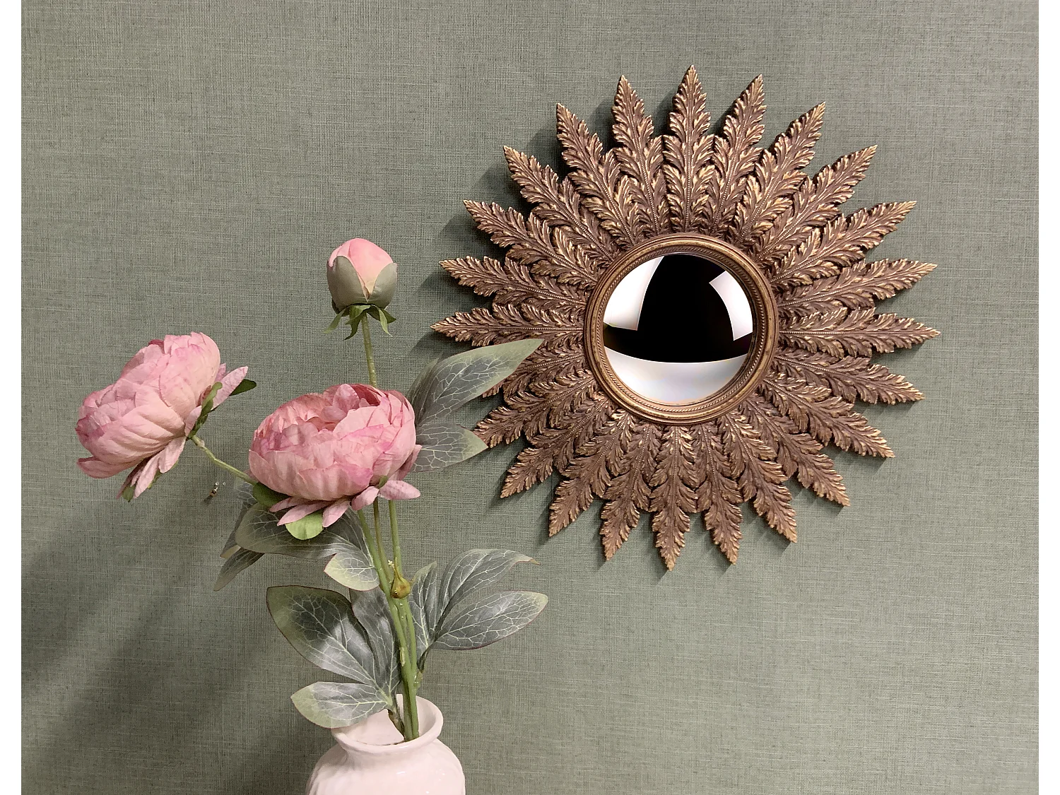 Miroir convexe plumes doré 40cm