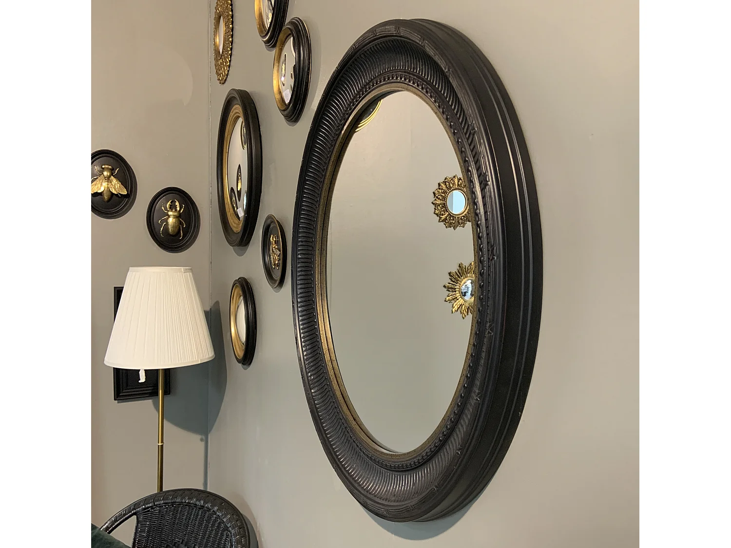 Miroir rond noir et doré 60cm int et 77.5cm ext