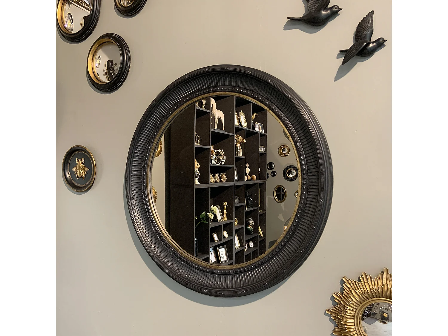 Miroir rond noir et doré 60cm int et 77.5cm ext