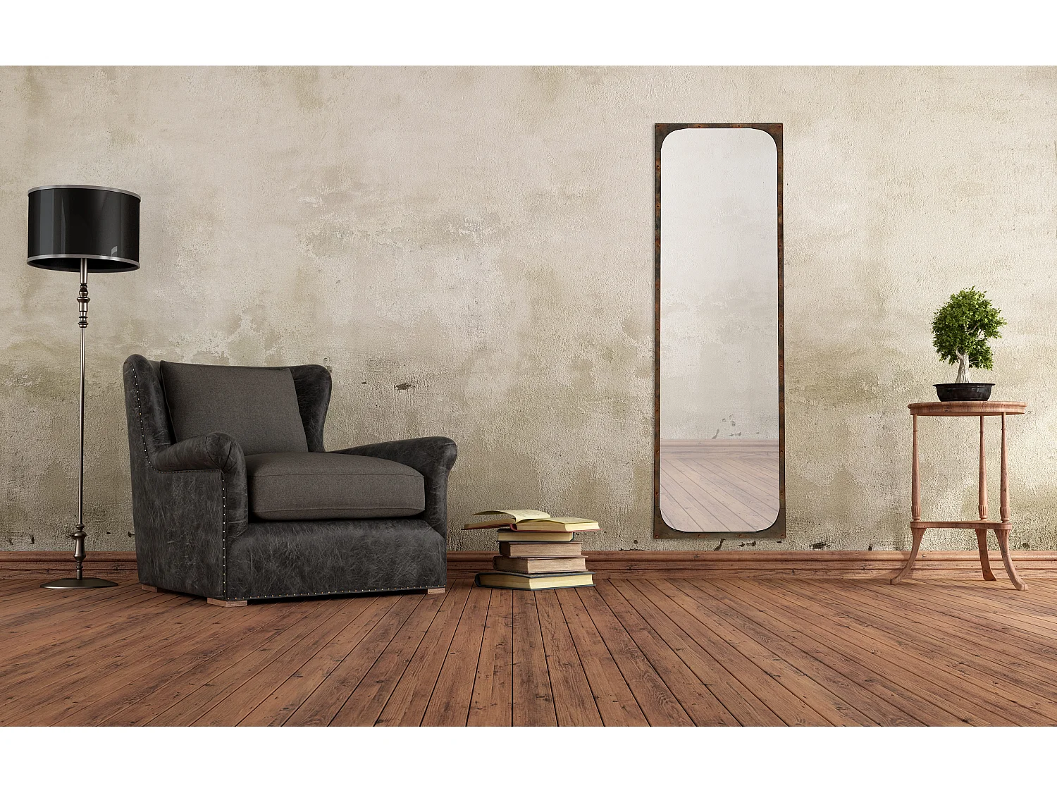 Miroir industriel rectangulaire avec rivets 40x140cm