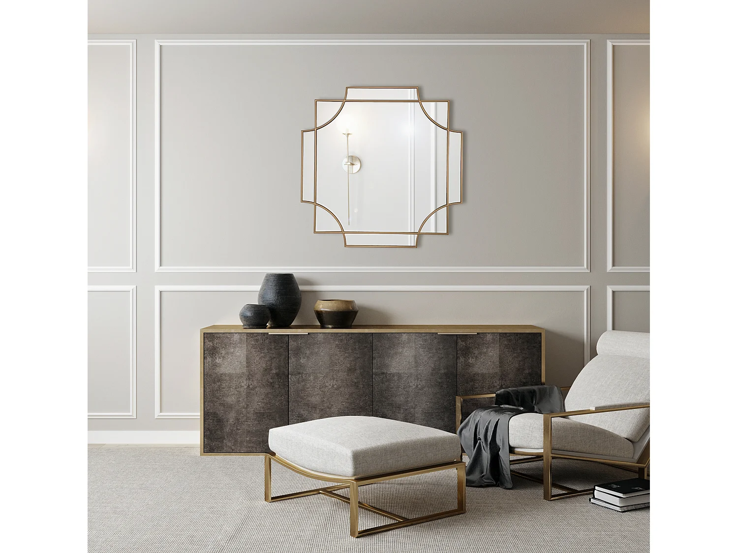 Miroir art déco doré cuivré 80x80cm