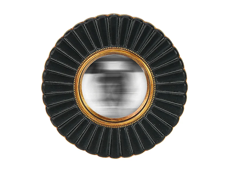 Miroir fleur convexe noir et doré 20cm