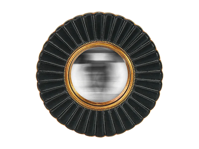 Miroir fleur convexe noir et doré 20cm