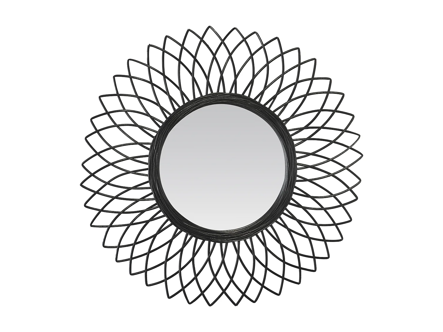 Miroir fleur en rotin noir 61cm