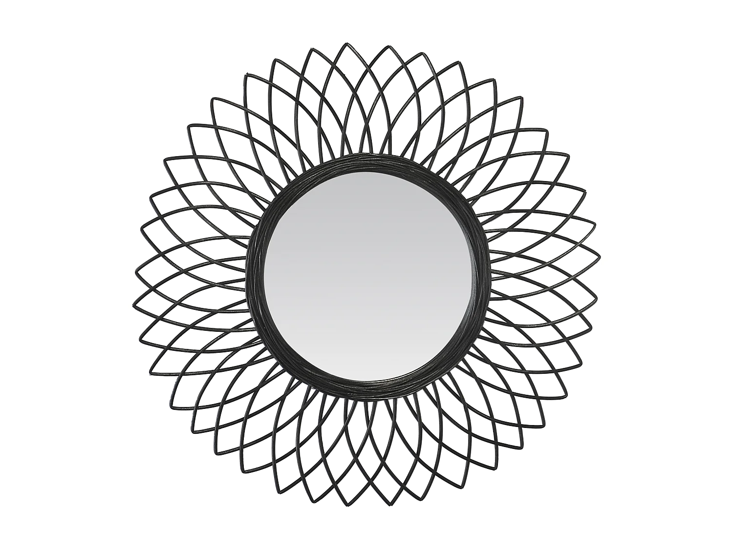Miroir fleur en rotin noir 61cm