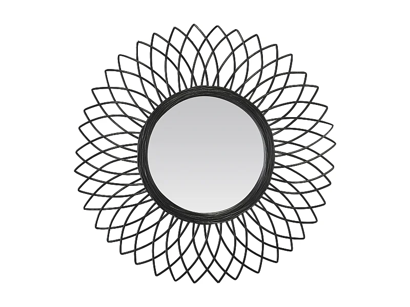 Miroir fleur en rotin noir 61cm
