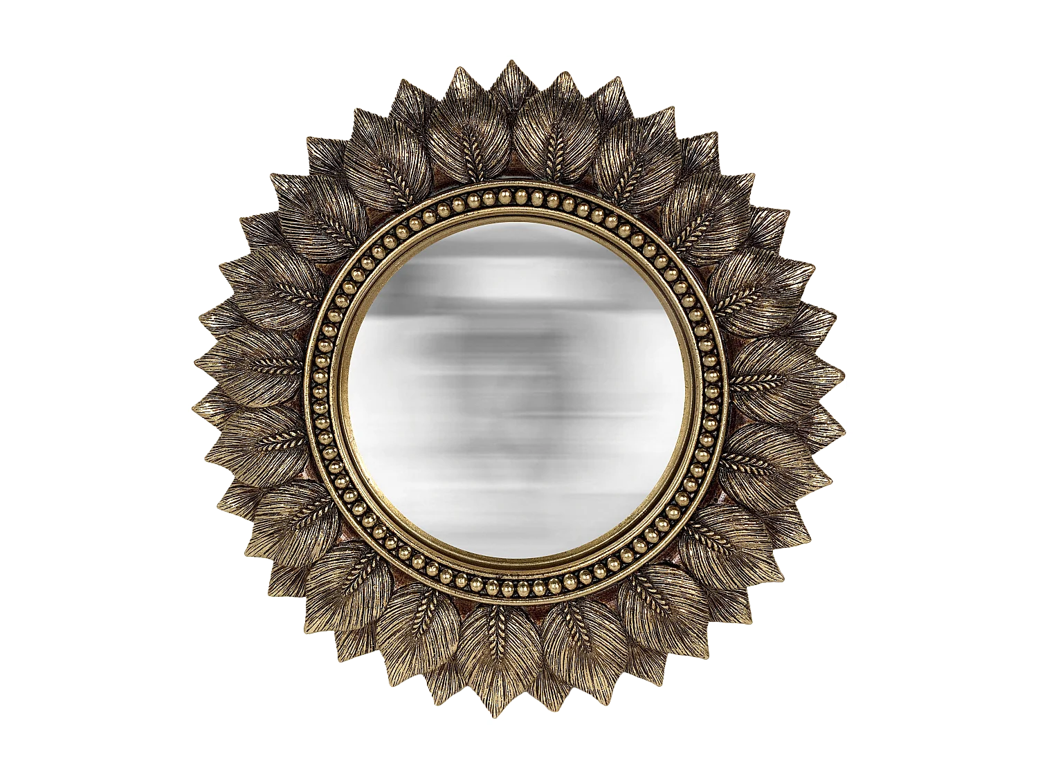 Miroir feuilles convexe doré 24.3cm